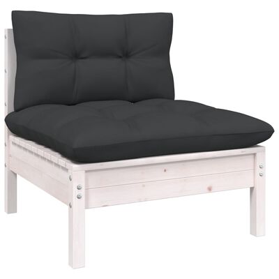 vidaXL 5-delige Loungeset met kussens massief grenenhout wit