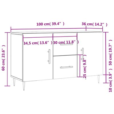 vidaXL Dressoir 100x36x60 cm bewerkt hout betongrijs