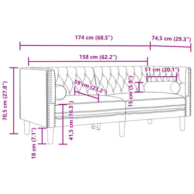 vidaXL 3-delige Loungeset Chesterfield met bolsters fluweel lichtgrijs