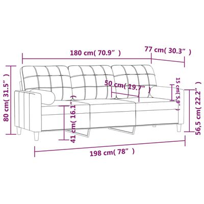 vidaXL Driezitsbank met sierkussens 180 cm stof lichtgrijs