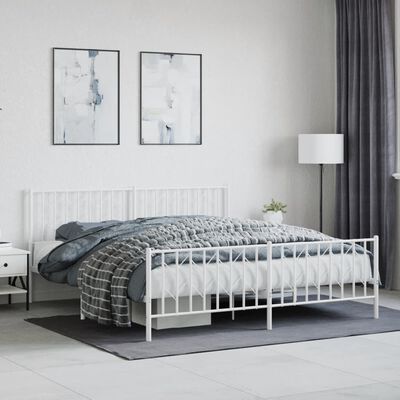 vidaXL Bedframe met hoofd- en voeteneinde metaal wit 183x213 cm