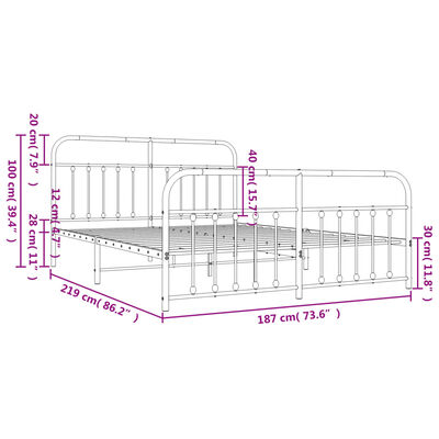 vidaXL Bedframe met hoofd- en voeteneinde metaal wit 183x213 cm