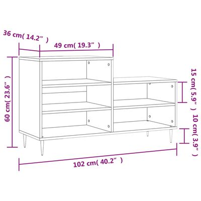 vidaXL Schoenenkast 102x36x60 cm bewerkt hout hoogglans wit