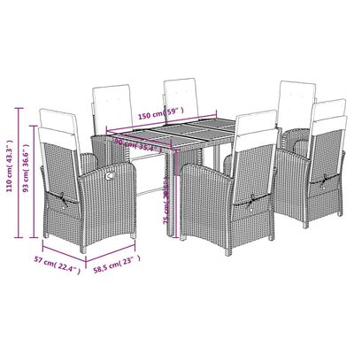 vidaXL 7-delige Tuinset met kussens poly rattan grijs