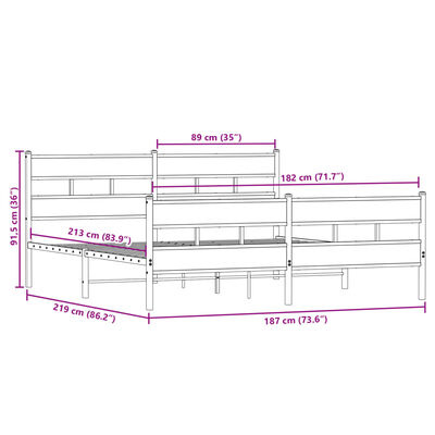 vidaXL Bedframe zonder matras metaal sonoma eikenkleurig 183x213 cm