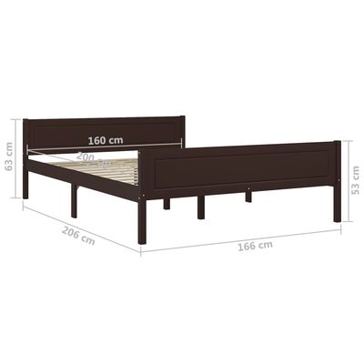 vidaXL Bedframe massief grenenhout donkerbruin 160x200 cm