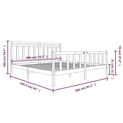 vidaXL Bedframe massief hout grijs 200x200 cm