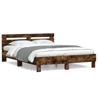 vidaXL Bedframe met hoofdeinde bewerkt hout gerookt eiken 140x190 cm