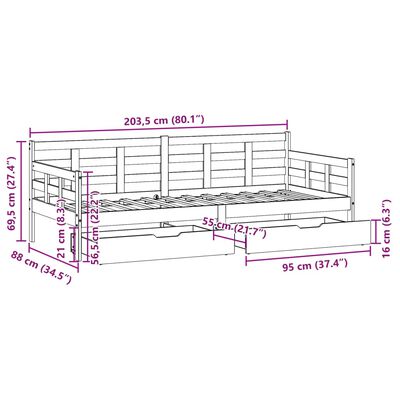 vidaXL Slaapbank met lades 80x200 cm massief grenenhout wit