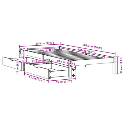 vidaXL Bedframe zonder matras massief grenenhout wit 90x200 cm