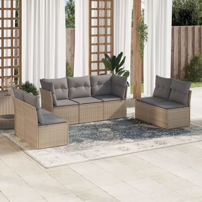 vidaXL 7-delige Loungeset met kussens poly rattan beige