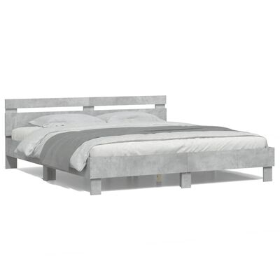 vidaXL Bedframe met hoofdeinde en LED-licht betongrijs 180x200 cm