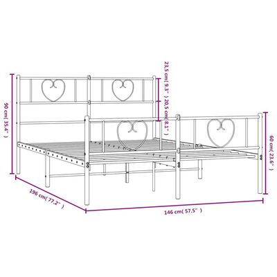 vidaXL Bedframe met hoofd- en voeteneinde metaal zwart 140x190 cm