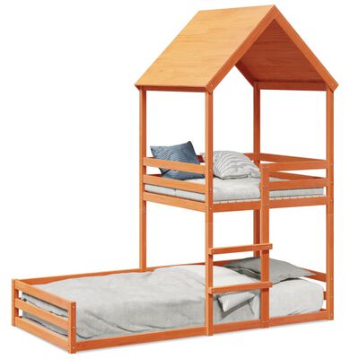 vidaXL Kinderbed met huisje massief grenenhout wasbruin 90x200 cm