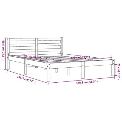 vidaXL Bedframe zonder matras massief grenenhout wasbruin 135x190 cm