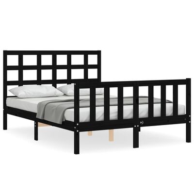 vidaXL Bedframe met hoofdbord massief hout zwart 120x200 cm