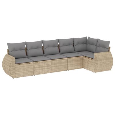 vidaXL 6-delige Loungeset met kussens poly rattan beige