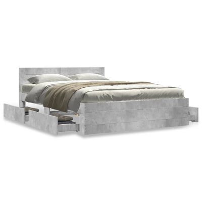 vidaXL Bedframe met hoofdeinde bewerkt hout betongrijs 140x190 cm