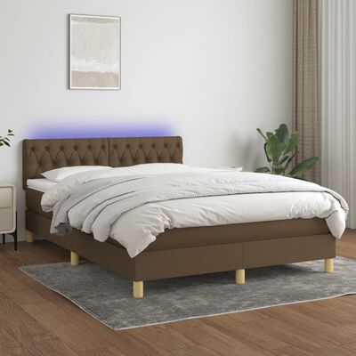 vidaXL Boxspring met matras en LED stof donkerbruin 140x190 cm