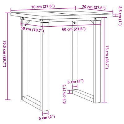 vidaXL Eettafel O-frame 70x70x75,5 cm massief grenenhout en gietijzer