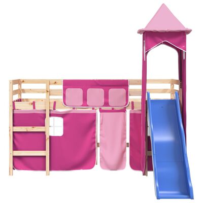 vidaXL Kinderhoogslaper met toren 90x190 cm massief grenenhout roze