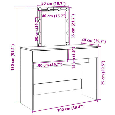 vidaXL Kaptafel met LED 100x40x130 cm gerookt eikenkleurig