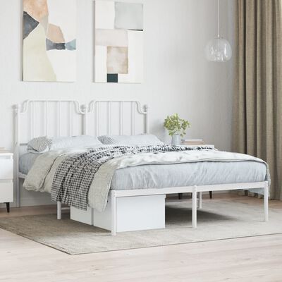 vidaXL Bedframe met hoofdbord metaal wit 140x190 cm