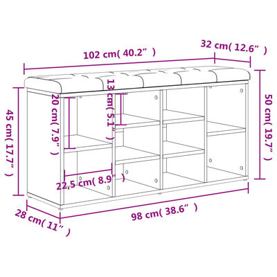 vidaXL Schoenenbank 102x32x50 cm bewerkt hout bruin eikenkleur