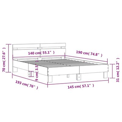 vidaXL Bedframe met hoofdeinde bewerkt hout gerookt eiken 140x190 cm