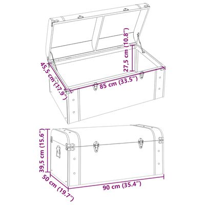 vidaXL Schatkist met sloten 90x50x39,5 cm multiplex donkerbruin