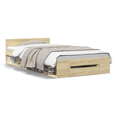 vidaXL Bedframe met lade bewerkt hout sonoma eikenkleurig 90x200 cm