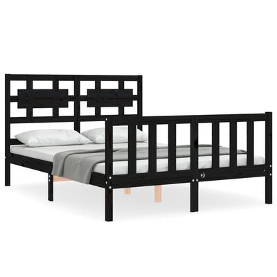 vidaXL Bedframe met hoofdbord massief hout zwart 140x190 cm