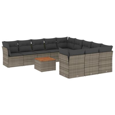 vidaXL 12-delige Loungeset met kussens poly rattan grijs