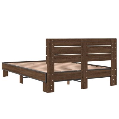 vidaXL Bedframe bewerkt hout metaal bruin eikenkleur 135x190 cm