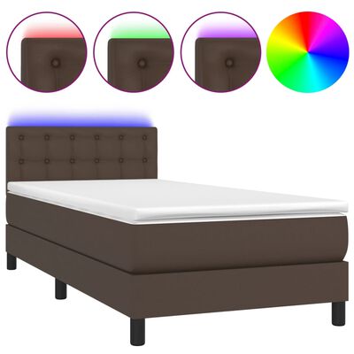 vidaXL Boxspring met matras en LED kunstleer bruin 90x200 cm