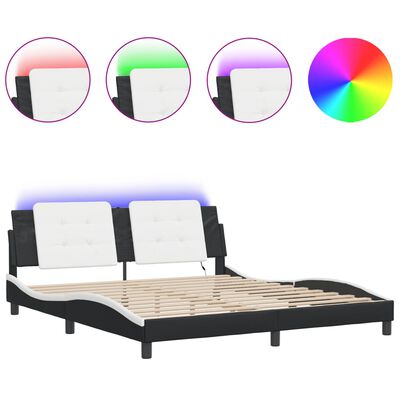 vidaXL Bedframe met LED-verlichting kunstleer zwart en wit 180x200 cm