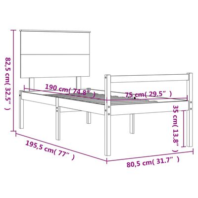 vidaXL Seniorenbed met hoofdbord massief hout wit