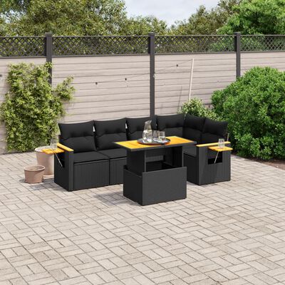 vidaXL 6-delige Loungeset met kussens poly rattan zwart