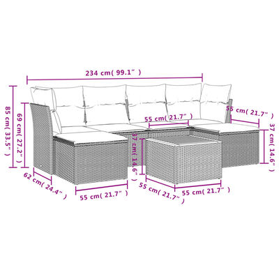 vidaXL 7-delige Loungeset met kussens poly rattan beige