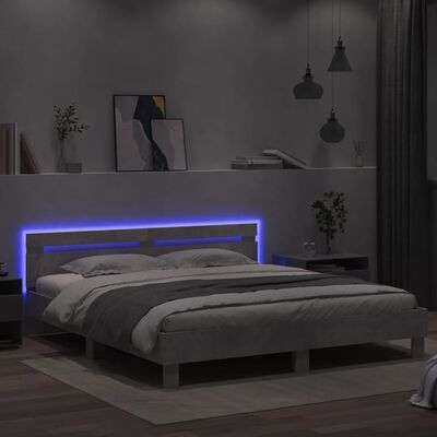 vidaXL Bedframe met hoofdeinde en LED-licht betongrijs 180x200 cm