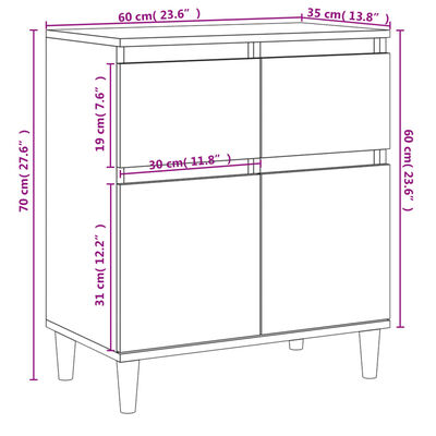 vidaXL Dressoir 60x35x70 cm bewerkt hout grijs sonoma eikenkleurig