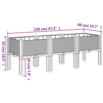 vidaXL Plantenbak met poten 120x40x42 cm polypropeen bruin