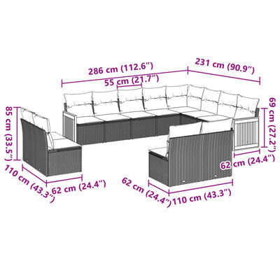 vidaXL 12-delige Loungeset met kussens poly rattan beige