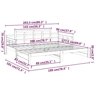 vidaXL Slaapbank uitschuifbaar massief grenenhout grijs 2x(90x200) cm