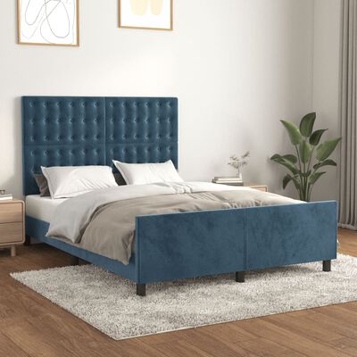 vidaXL Bedframe zonder matras 140x190 cm fluweel donkerblauw