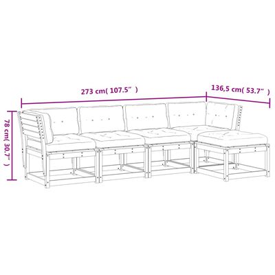 vidaXL 5-delige Loungeset met kussens massief douglashout