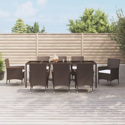 vidaXL 9-delige Tuinset met kussens poly rattan bruin