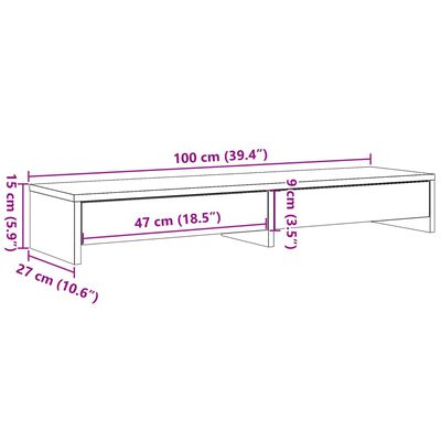 vidaXL Monitorstandaard met lades 100x27x15 cm bewerkt hout wit