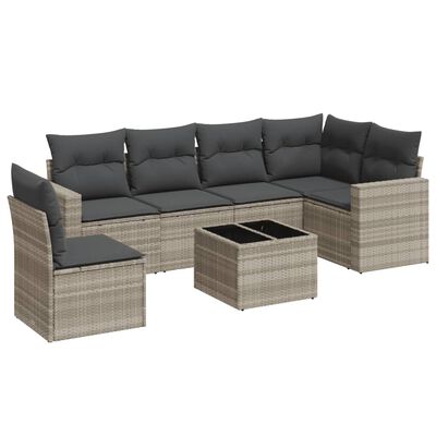 vidaXL 7-delige Loungeset met kussens poly rattan lichtgrijs