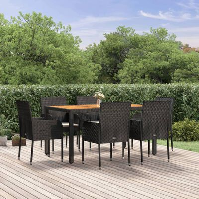 vidaXL 7-delige Tuinset met kussens poly rattan zwart